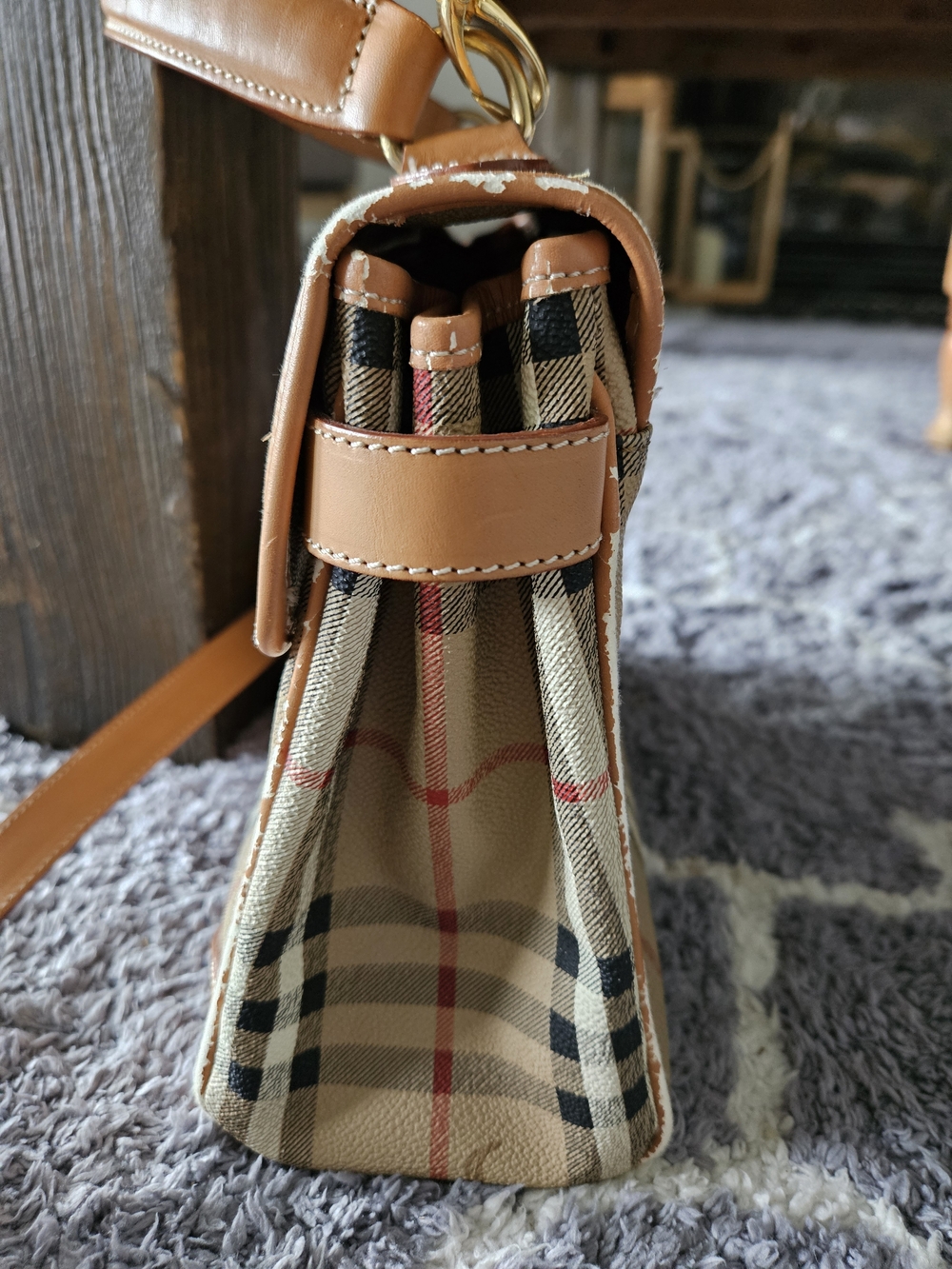Burberry Beige Vintage Check Leather Trim Satchel - Picture 5 of 12